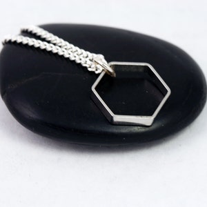 Silver Geometric Necklace Hexagon Charm Minimalist Jewelry