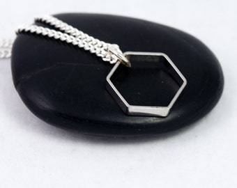 Silver Geometric Necklace Hexagon Charm Minimalist Jewelry