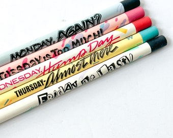 Vintage Days of the Week Pencils, 1980s school supplies