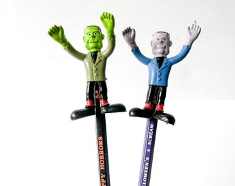 Vintage Bendy Frankenstein Topper Pencils, Halloween Novelty Gift