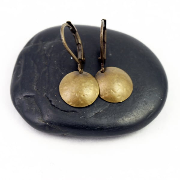 Brass Domed Circle Earrings, Simple and Modern Leverback Earrings, small brass earrings, simple circle earrings