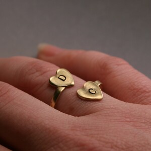 Personalized Initial Ring Gold Two Heart Initial Statement Ring image 4