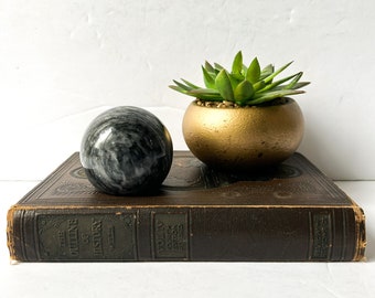 Vintage black marble paperweight, decorative stone sphere