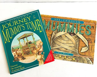 Vintage Egyptian Mummy Books collection of two hardcover children’s books, See-Through Mummies and Journey to the Mummy's Tomb