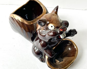 Vintage Mid Century Ceramic Squirrel Planter, Catchall Storage Dish, Made in Japan