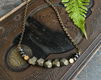 Pyrite Nugget Necklace, long layering disc chain