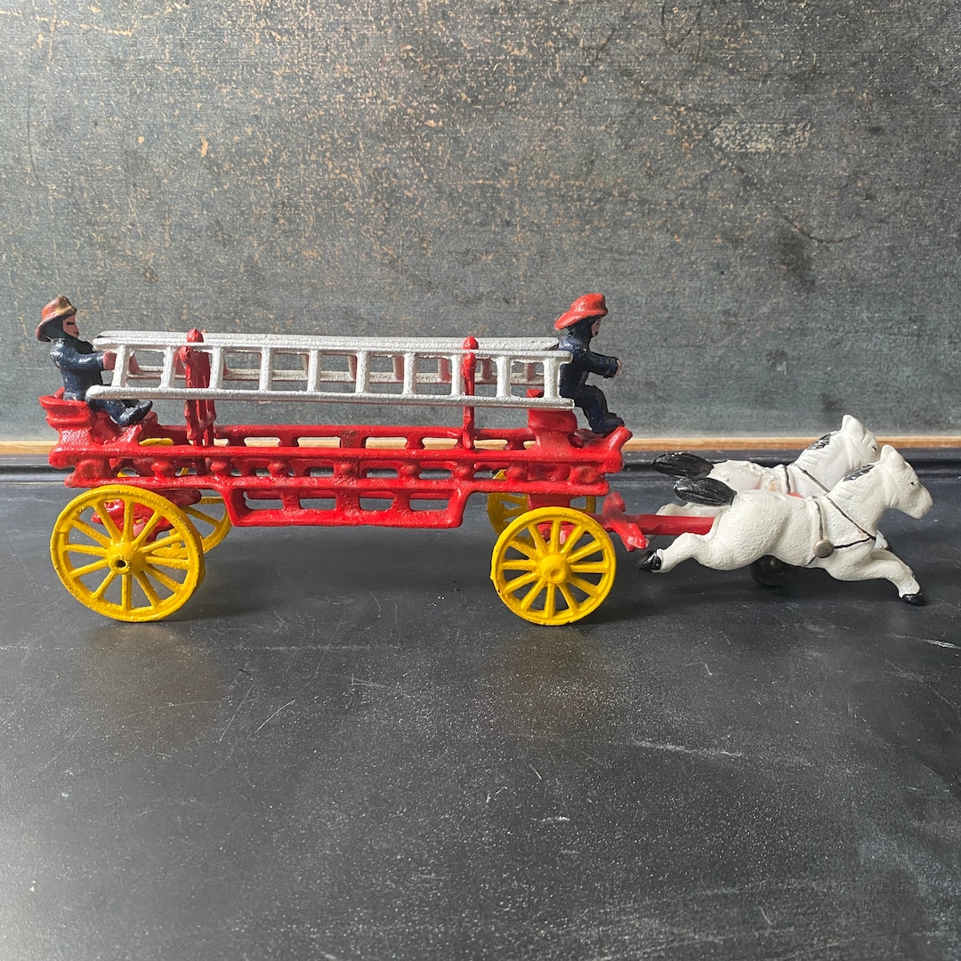 Vintage Cast Iron Fire Wagon, Horse Drawn Truck With Two Firemen Etsy