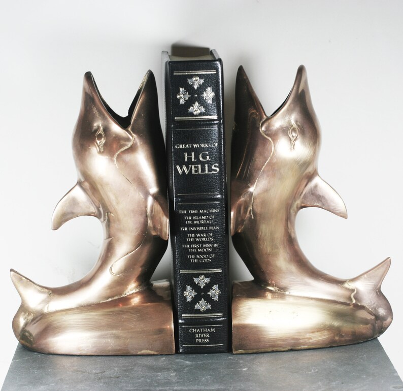 Brass Art Deco Dolphin Bookends Large Brass Bookends Etsy