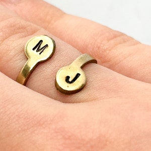 Personalized two initial ring, custom stamped, minimalist style adjustable band