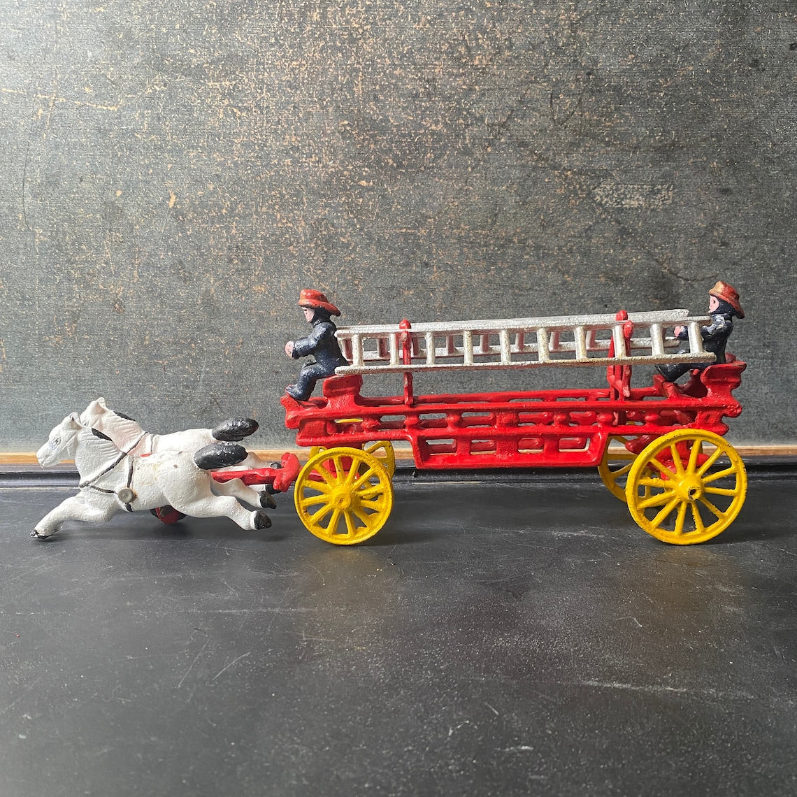 Vintage Cast Iron Fire Wagon Horse Drawn Truck With Two Etsy