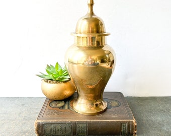 Vintage brass ginger jar, metal urn, over 9"