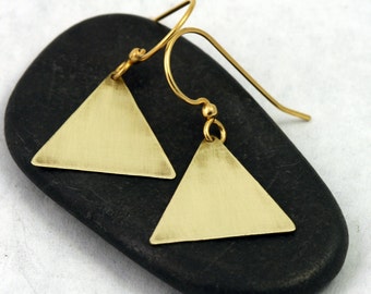 Triangle Earrings - Gold (brass) Geometric Jewelry, minimalist triangles