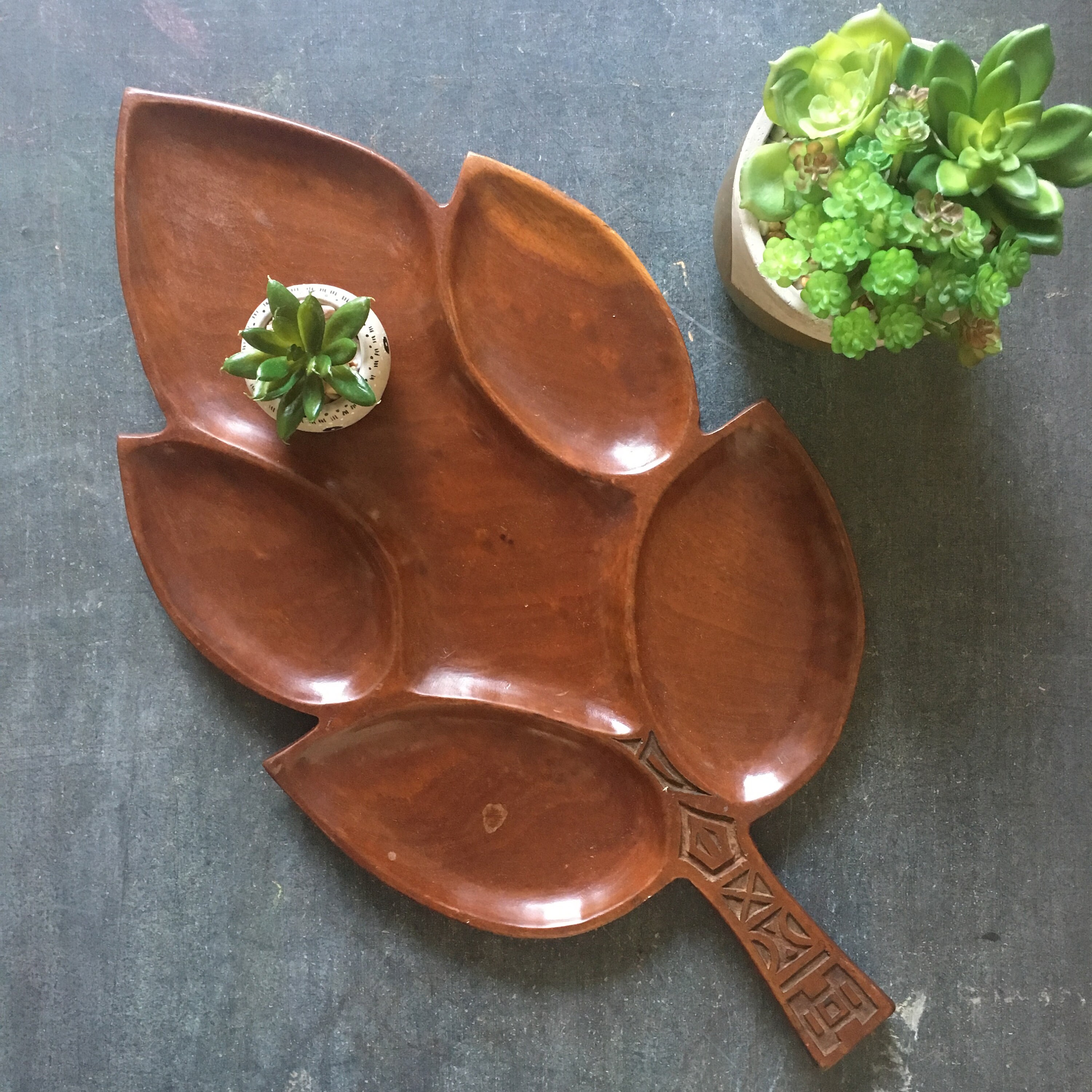 Large wood tray sectional leaf tray bohemian style home Etsy