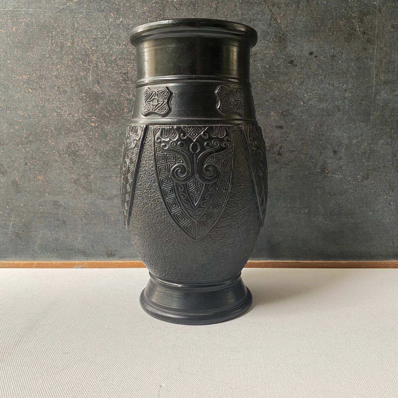 Vintage Black Japanese Vase Tokanabe Vase Art Deco Style Etsy