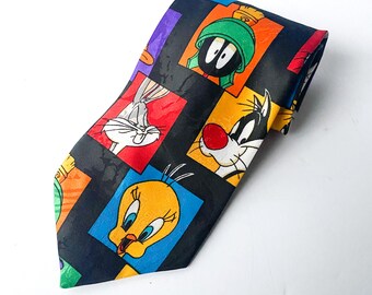 Cravate carrée Looney Tunes vintage avec personnages