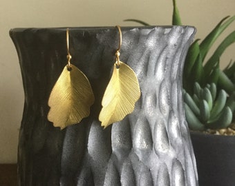 Leaf Earrings, Nature Style Jewelry, Gold Brass