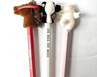 Vintage Funny Farm Animal Flocked Pencils