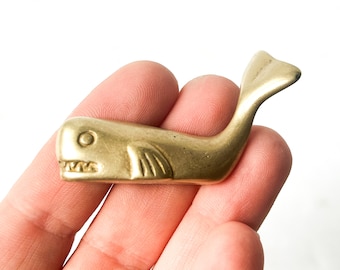 Vintage miniature brass whale figurine