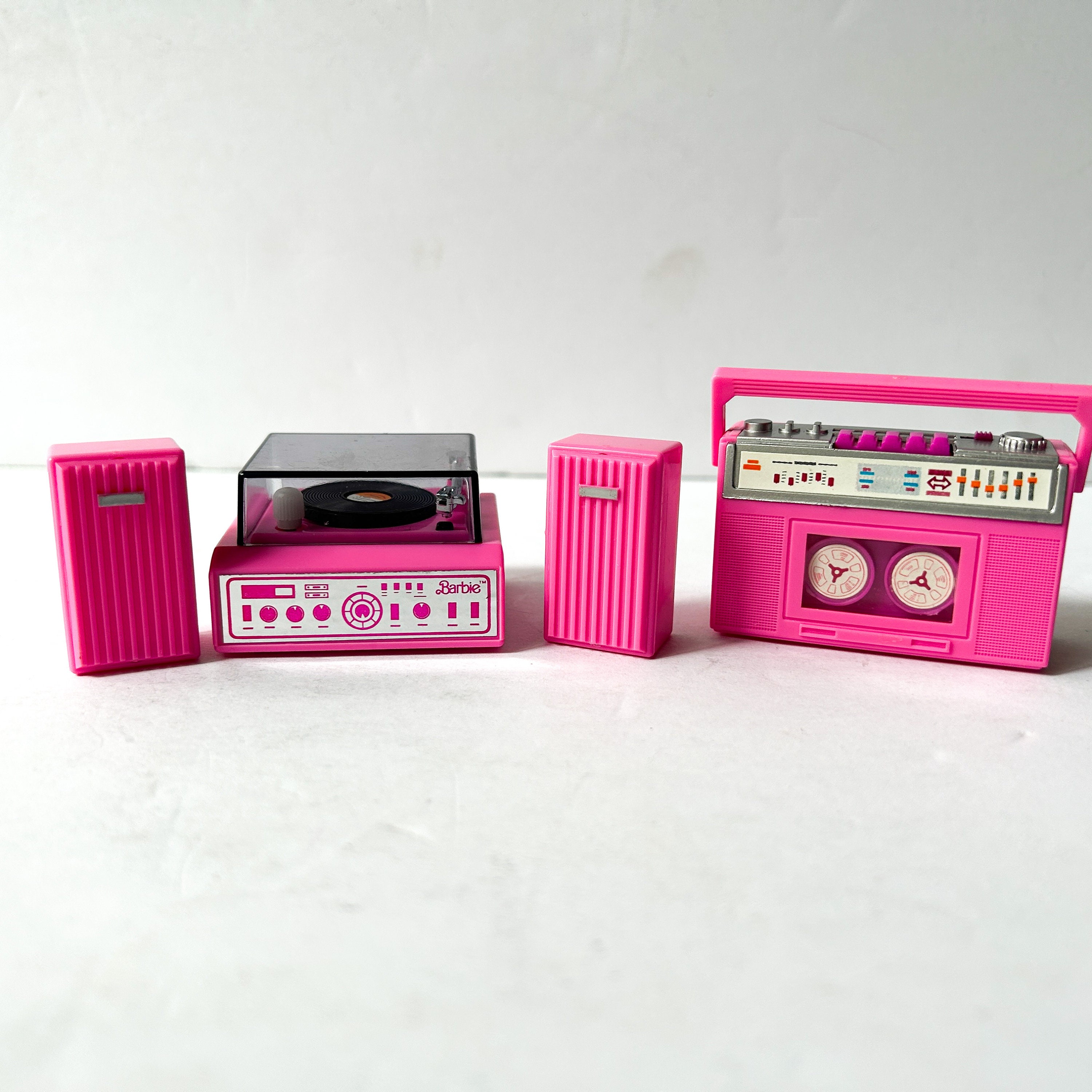 Vintage Barbie Wind up Toys Record Player Tape Deck Phone