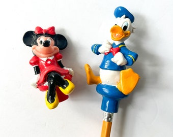 Vintage Disney Pencil Toppers, Minnie Mouse and Donald Duck Set
