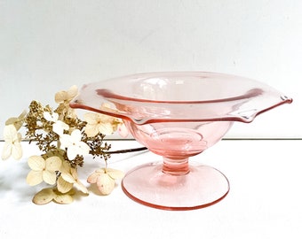 Vintage Pink Glass Footed Bowl, Octagonal Compote