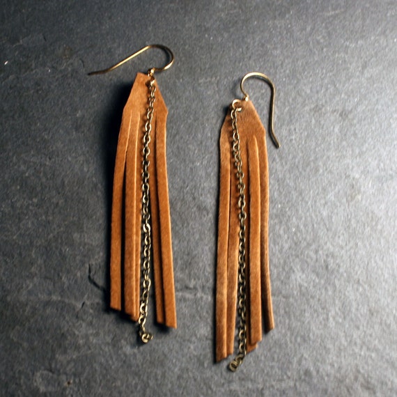 Items similar to Tribal Jewelry Suede Fringe Earrings on Etsy