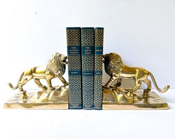 Vintage brass lion bookends