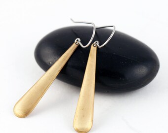 Gold Brass Teardrop Earrings, Drop Earrings, Modern, Minimalist Jewelry, Dangle Earrings