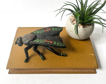 Vintage Cast Iron Fly, hinged bug box, Folk Art painted design