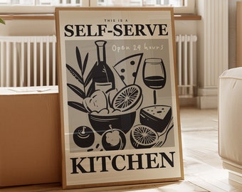 Impresión de cocina de autoservicio, arte divertido de la pared de la cocina, cartel divertido de la cocina, diseño imprimible de la cocina, arte divertido de la cocina, impresión de la cocina de moda