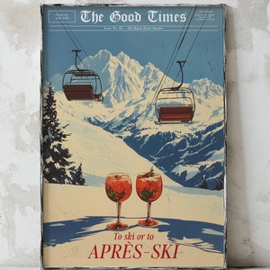 Apres Ski Wall Print, Newspaper Magazine Print, Winter Wall Art, Vintage Bar Cart, Apres Ski Decor, Bar Cart Decor