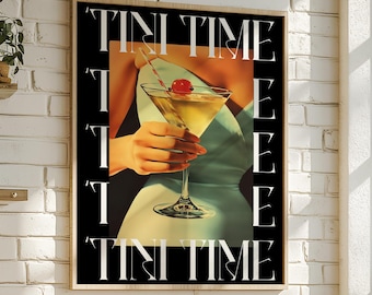 Tini Time - Retro Martini Wall Art, Bar Cart Martini Print, Martini Cocktail Art, Cocktail Typography Poster, Instant Digital Download