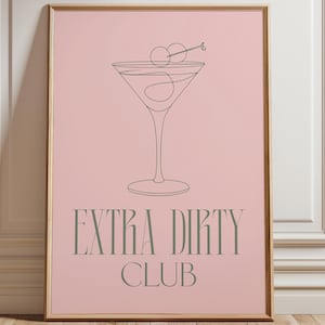 Dirty martini print, pink bar cart art, minimalist cocktail art, martini lover decor, chic bar wall art, pink martini poster