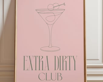Dirty martini print, pink bar cart art, minimalist cocktail art, martini lover decor, chic bar wall art, pink martini poster