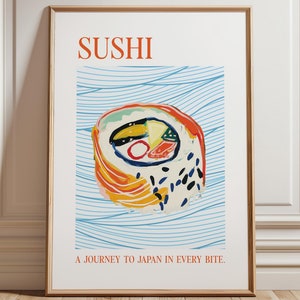 Sushi Poster Print, japanese food art, food wall decor, modern kitchen print, sushi illustration, japanese kitchen art, food lover print
