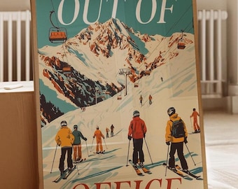 Out Of Office Print, Apres Ski Wall Art, Newspaper Magazine Print, Apres Ski Poster, Winter Sports, Ski Lodge Print