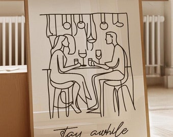 Stay Awhile Print | Minimal Lineart Wall Art | Modern Home Decor | Simple Elegance | Minimalist Wall Art | Cozy Home Print