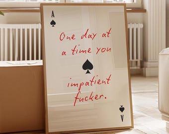 One Day At A Time Print, Trendy Wall Art Print, Retro Bar Cart Decor, Preppy Poster Print, Ace Of Spades Print, Playing Card Wall Art