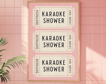 Karaoke Shower Ticket - Funny Bathroom Art, Bathroom Poster, Retro Bathroom Art, Ecletic Bathroom Print, Vintage Bathroom Wall Print