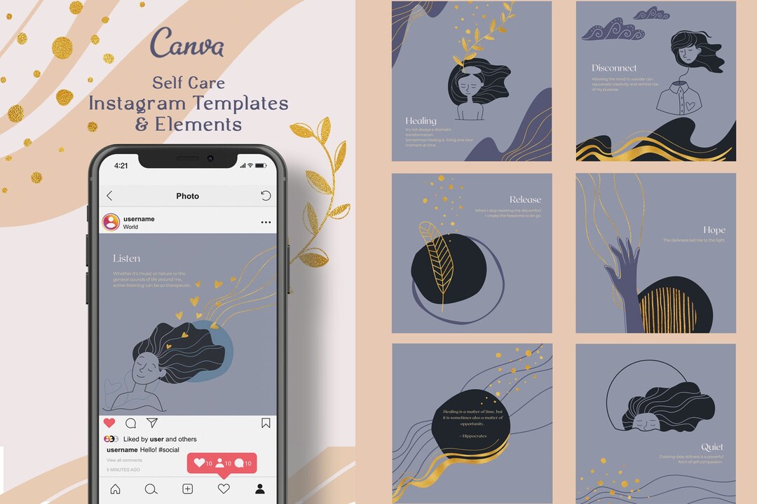Self Care Instagram Template | Quotes About Life | Canva Elements ...