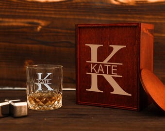 Vaso de whisky con mensaje secreto personalizado: graba tu letra en la base. Regalo personalizado para él, para tu esposo o para San Valentín.