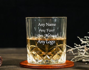 Personalised Mens Drinking Glasses,Personalised Engraved Whiskey Tumbler Glass,Wedding Gift for Men Best Man,Personalised Whiskey Glass Gift