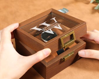 Caixa de relógio personalizada para relógios de 1 compartimento, armazenamento de relógios personalizado, caixa de relógio gravada personalizada para homens, presente personalizado para ele, marido e pai