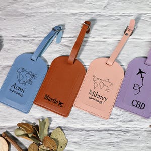 Personalized Vegan Leather Luggage Tag, Engraved Monogram Luggage Tag, Custom Luggage Tag, Monogram Suitcase Tag, Party Favors, Travel Gifts