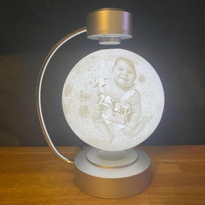 The Memory Moon, 3D Printed Personalized with Photo Floating Moon Lamp, Wall Plug