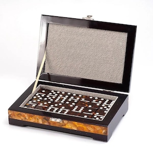 Amber domino set,Domino gift in a glossy wooden box with natural amber, Handmade amber domino chips, Unique game set, Family Game