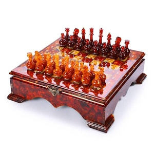 Large Baltic Amber Chess Set: Luxury Wooden Chessboard