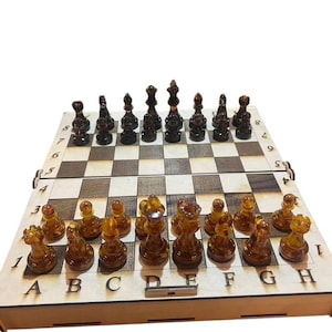Folding Wood Chess Set with Amber Chess Figures