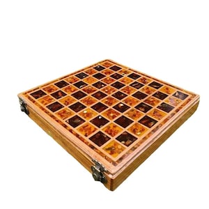Handcrafted Baltic Amber Chess Set: Modern Ash Wood Board