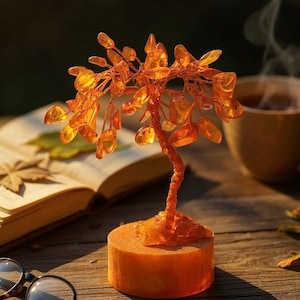 Baltic Amber Money Tree Sculpture: Feng Shui Home Decor